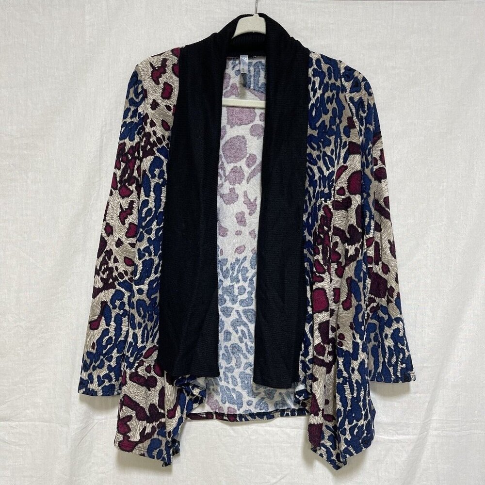 Blue Mint Womens Medium Cardigan Sweather Open Front Lightweight Artsy Colorful